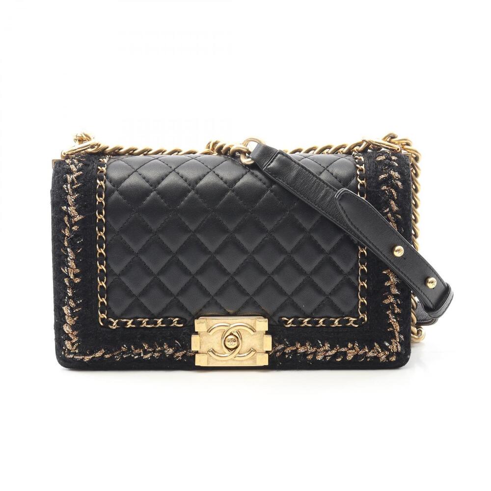 Chanel Boy Matelasse Shoulder Bag Lambskin Leather Black